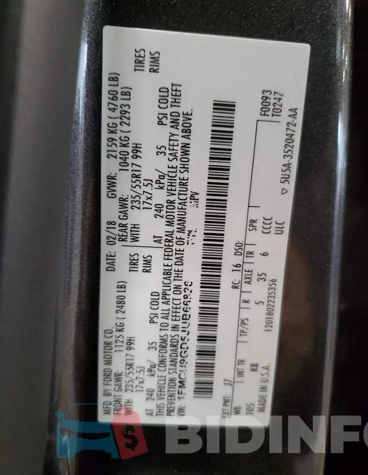 1FMCU9GD5JUB66826 Photo# 13