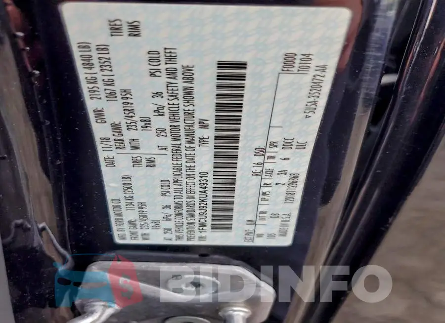 1FMCU9J92KUA49310 Photo# 13