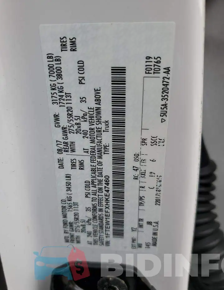 1FTEW1EFXHKE47460 Photo# 12