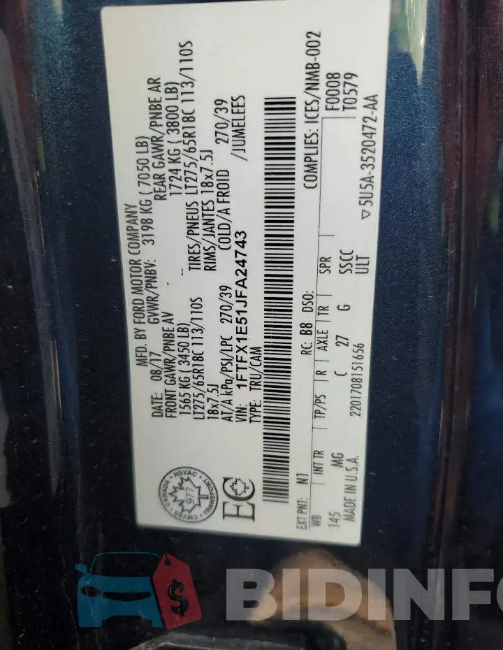1FTFX1E51JFA24743 Photo# 12