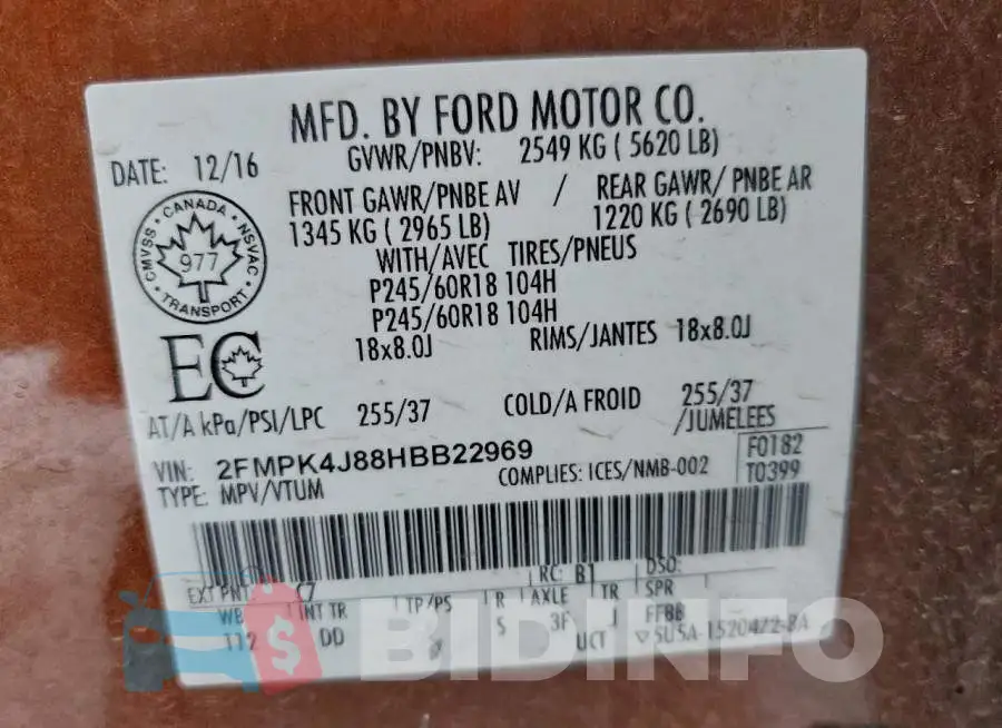 2FMPK4J88HBB22969 Photo# 13