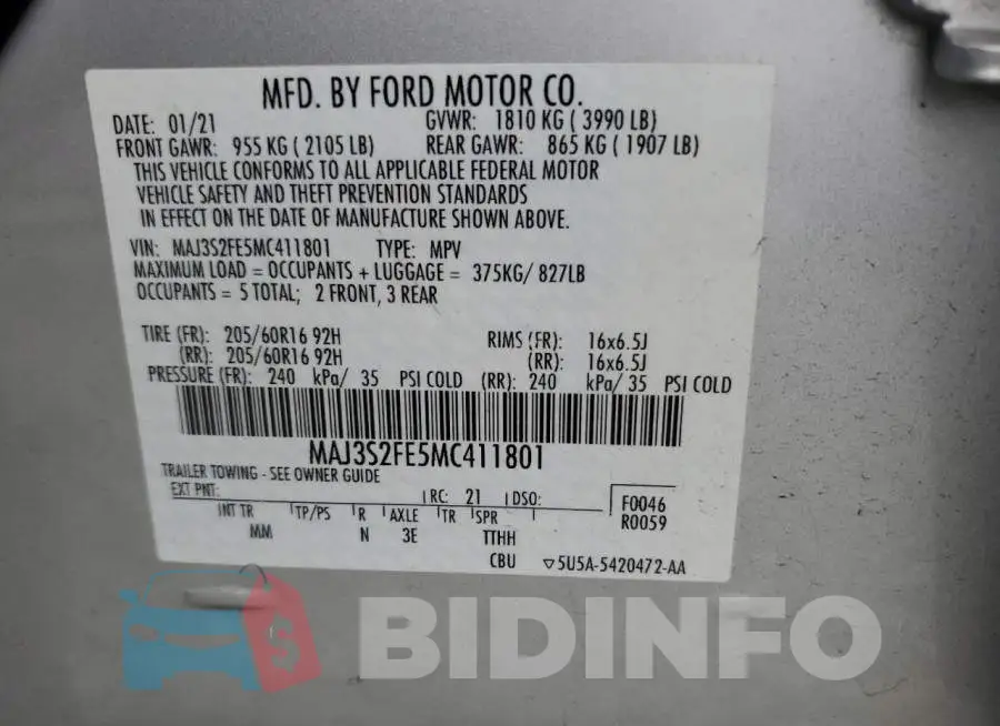 MAJ3S2FE5MC411801 Photo# 12