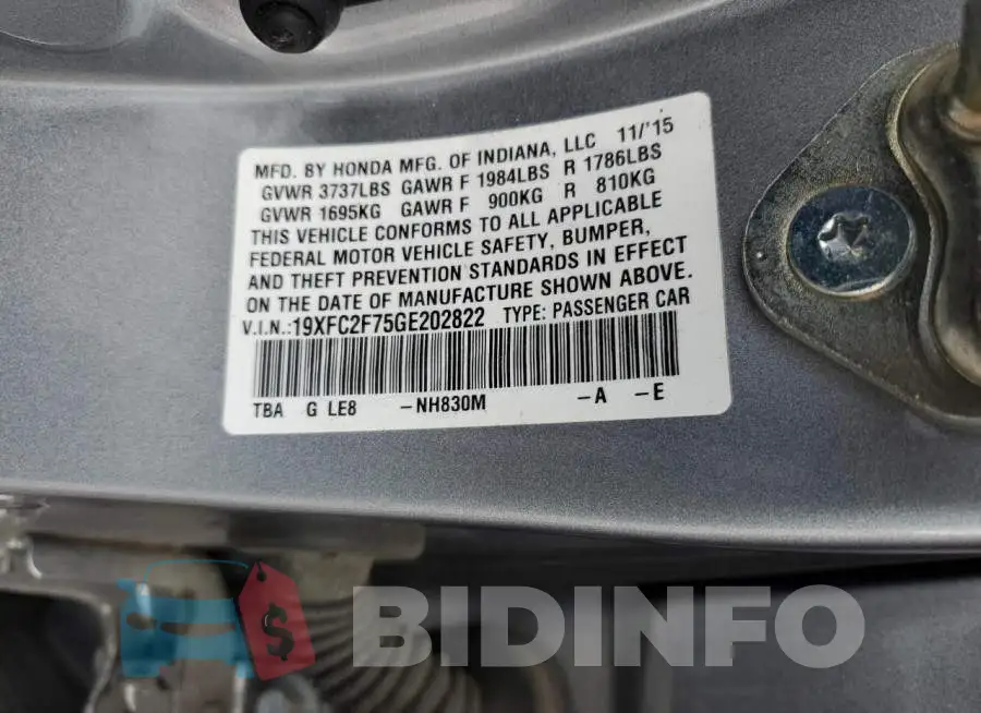 19XFC2F75GE202822 Photo# 12