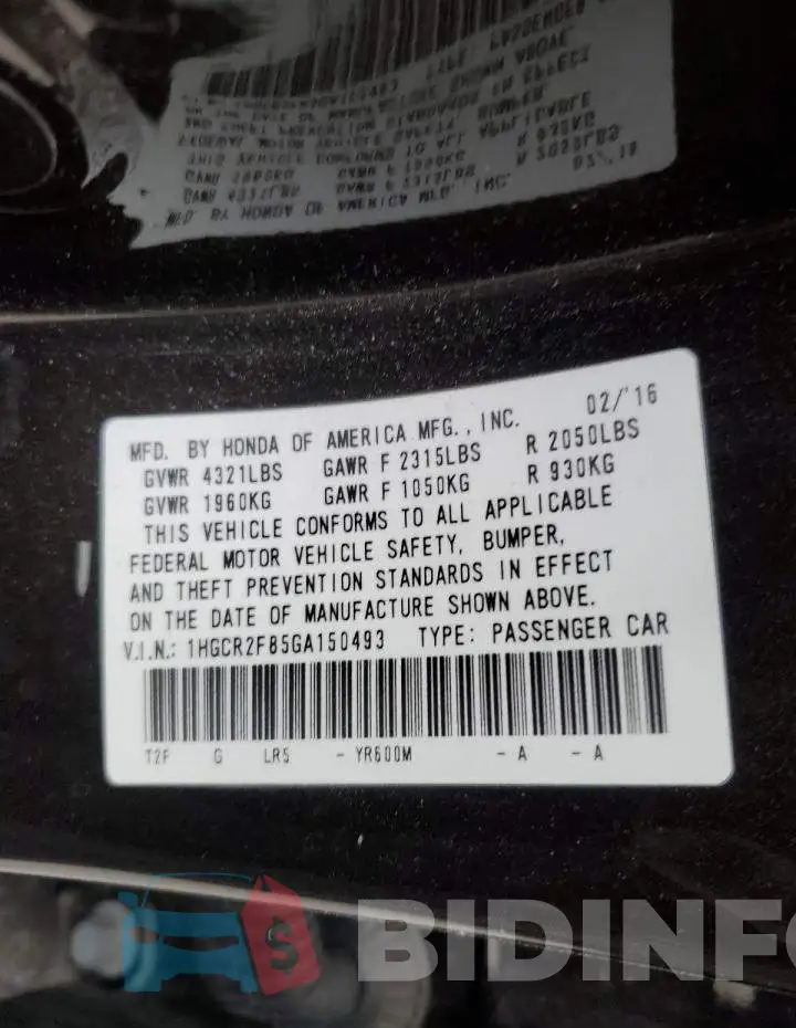1HGCR2F85GA150493 Photo# 13