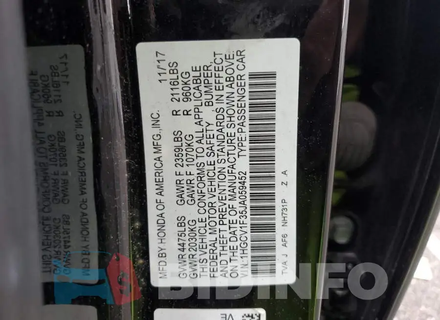 1HGCV1F35JA059452 Photo# 13