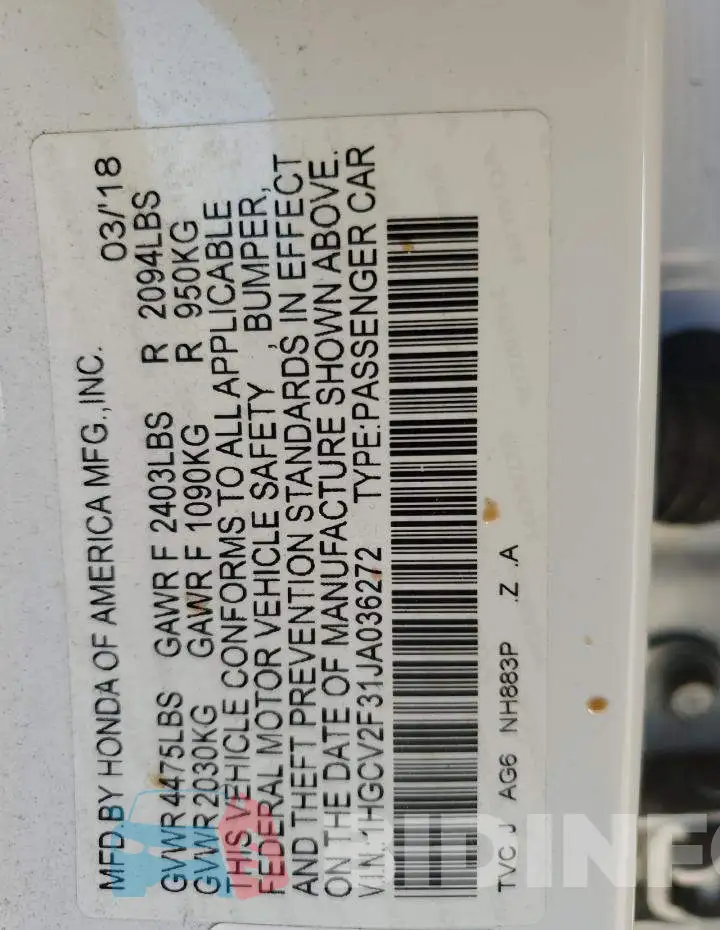 1HGCV2F31JA036272 Photo# 12