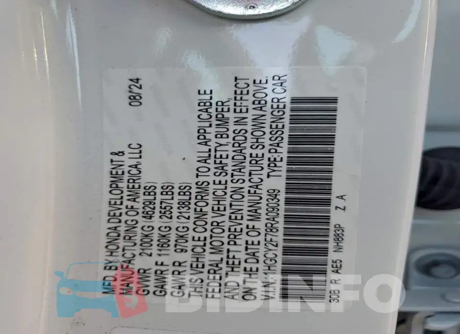 1HGCY2F78RA090349 Photo# 12