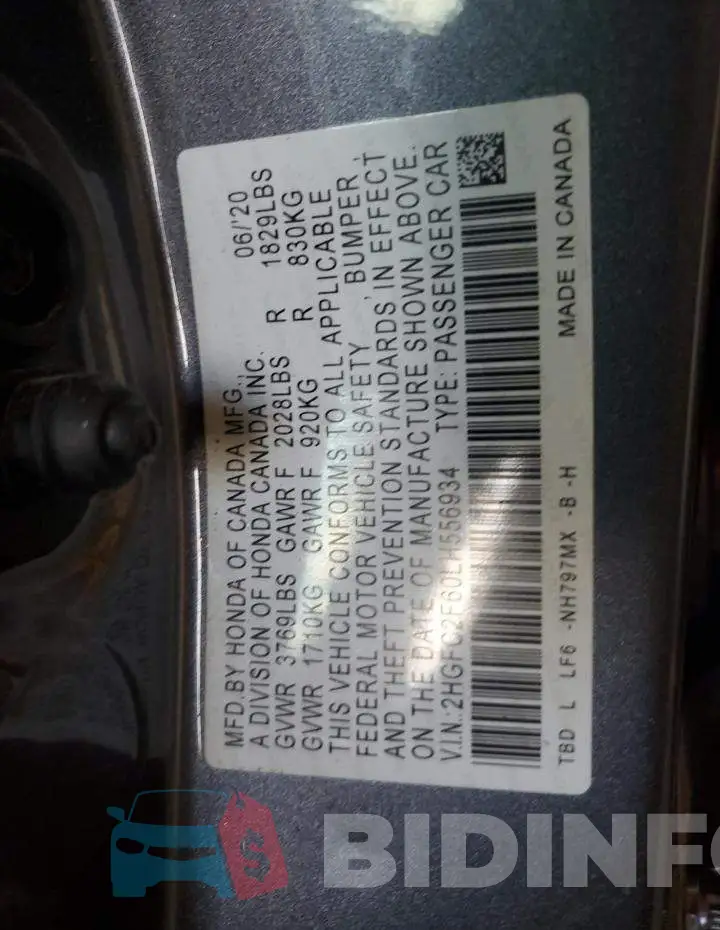 2HGFC2F60LH556934 Photo# 12