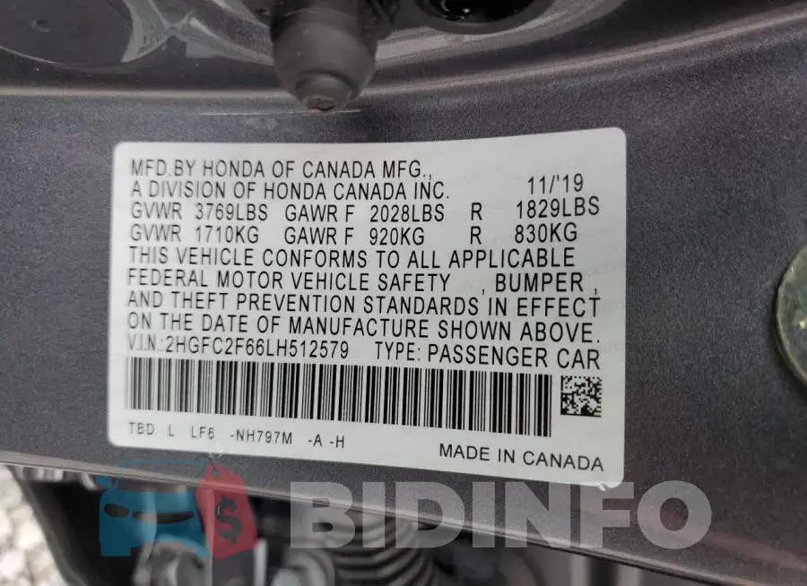 2HGFC2F66LH512579 Photo# 12