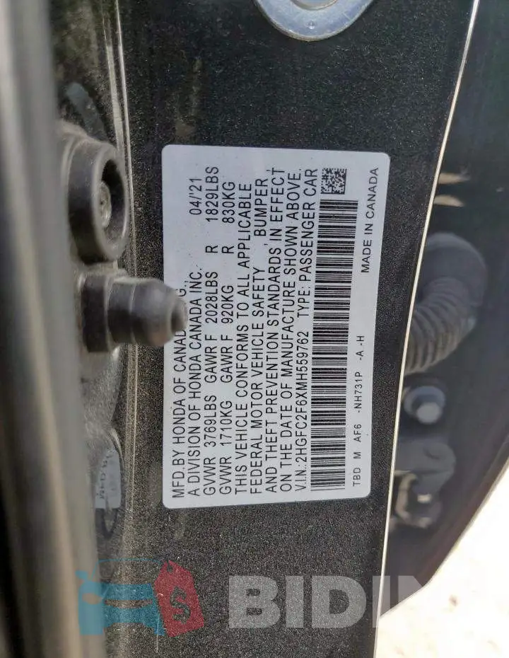 2HGFC2F6XMH559762 Photo# 12