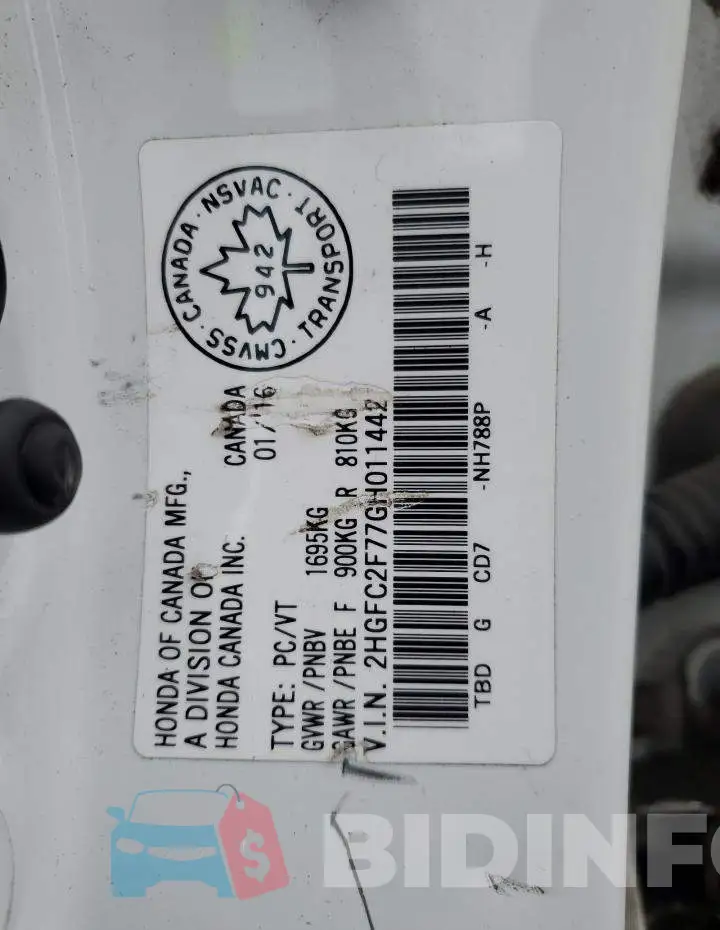 2HGFC2F77GH011442 Photo# 13