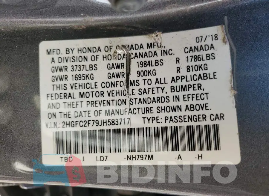 2HGFC2F79JH583717 Photo# 12
