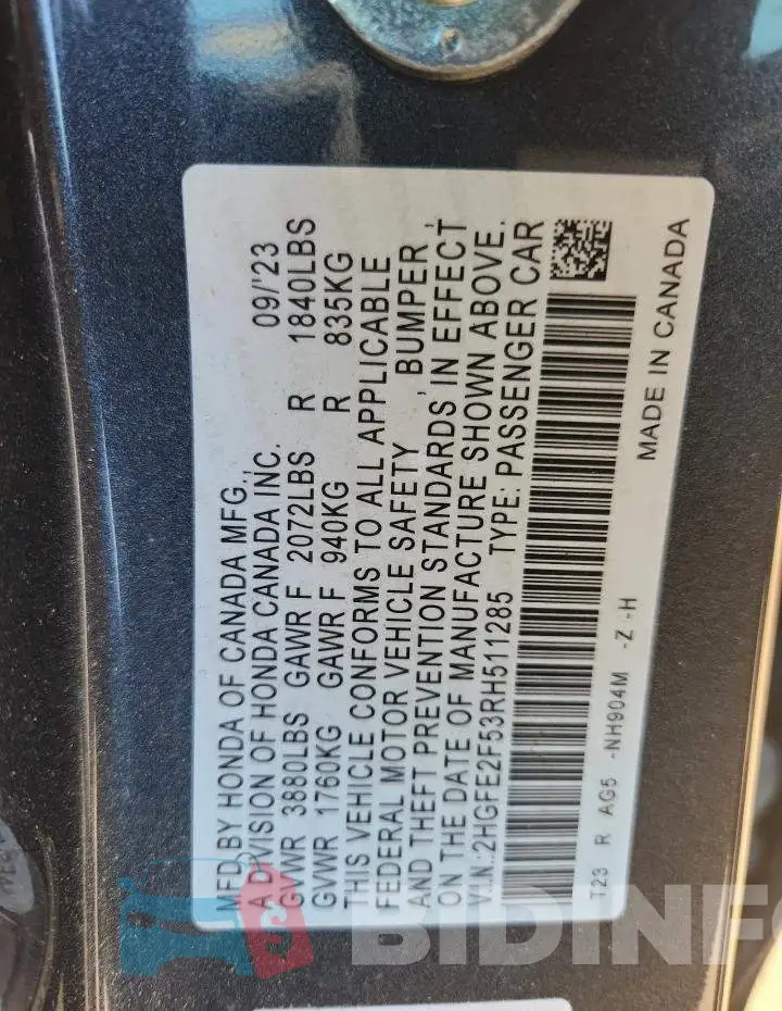 2HGFE2F53RH511285 Photo# 13