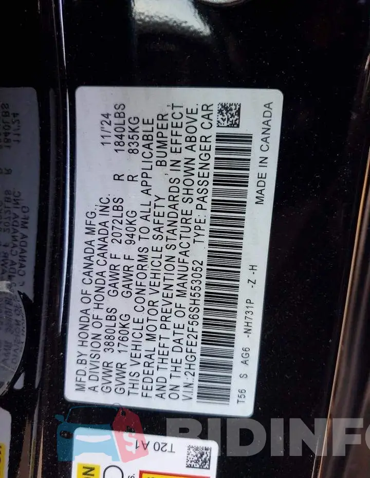 2HGFE2F56SH553052 Photo# 12