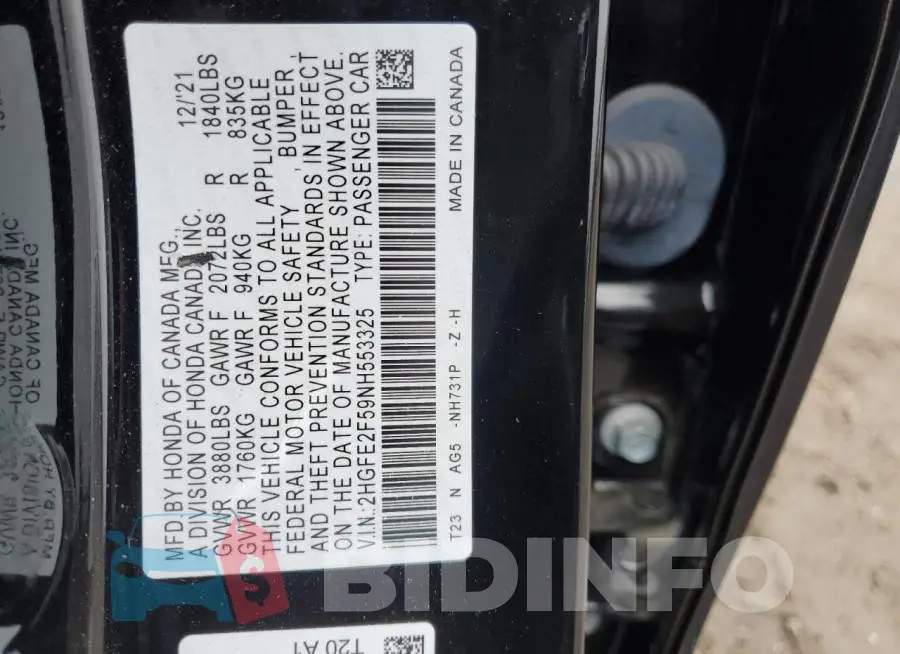 2HGFE2F59NH553325 Photo# 12