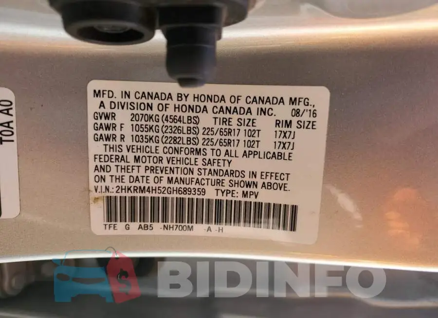 2HKRM4H52GH689359 Photo# 13