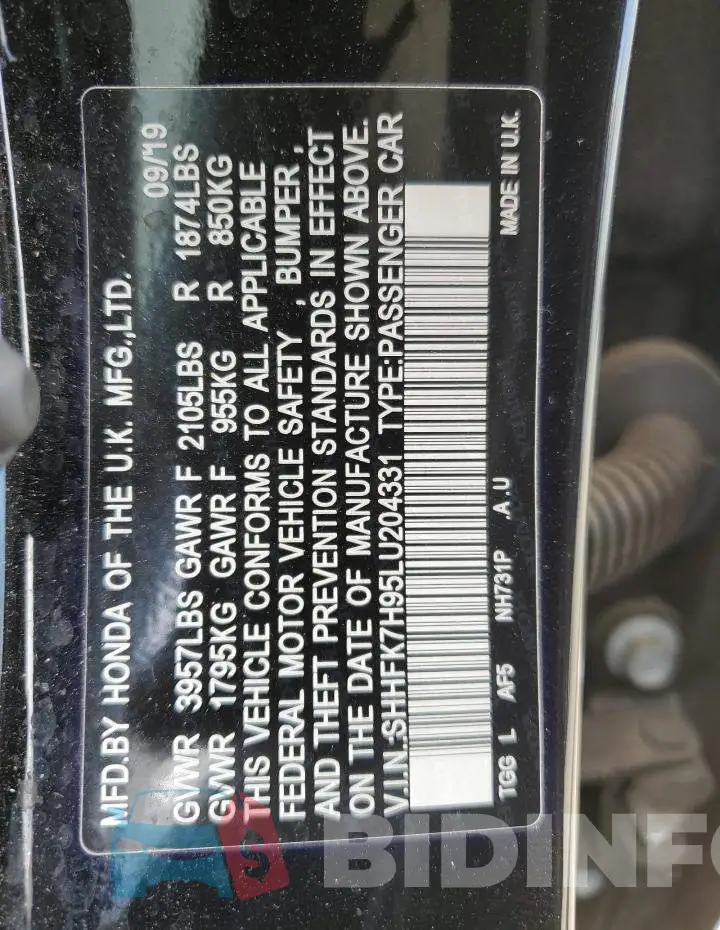 SHHFK7H95LU204331 Photo# 12