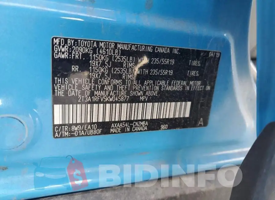 2T3A1RFV5KW045877 Photo# 14