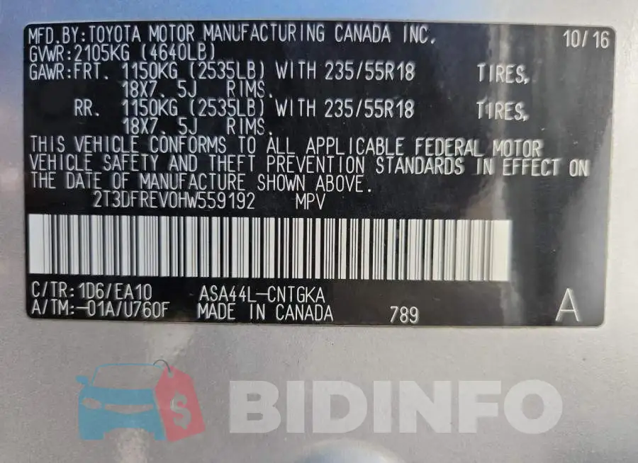 2T3DFREV0HW559192 Photo# 14