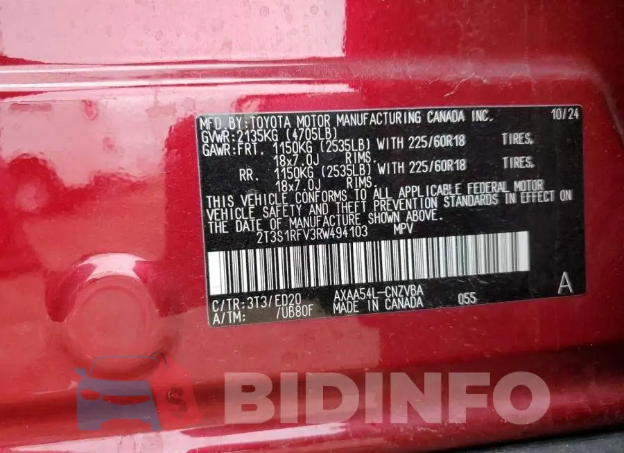 2T3S1RFV3RW494103 Photo# 12
