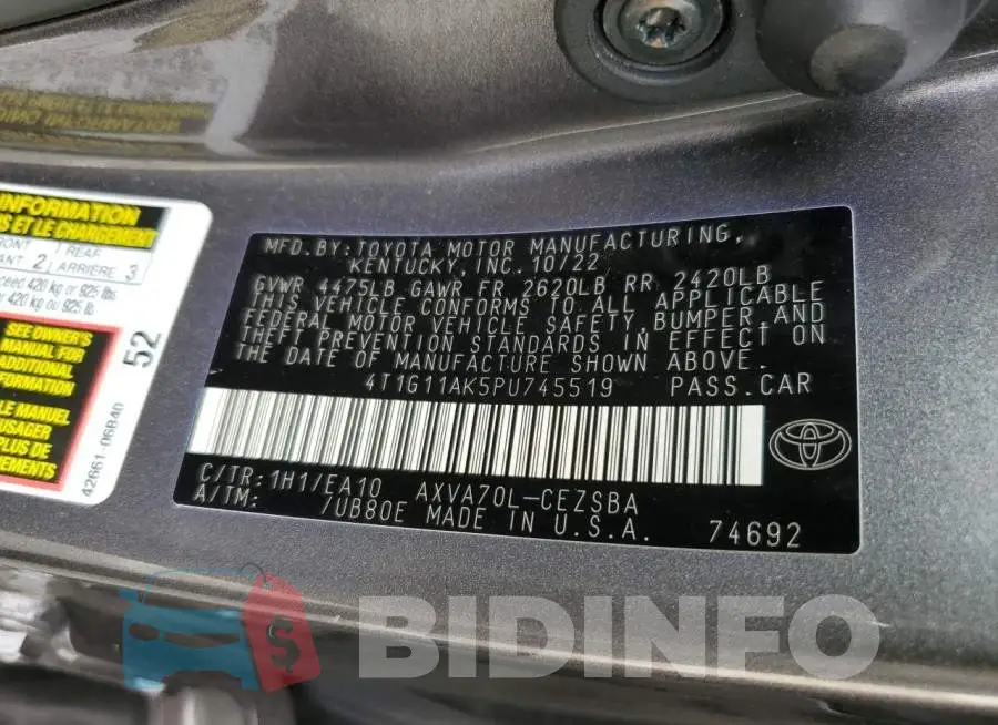 4T1G11AK5PU745519 Photo# 12