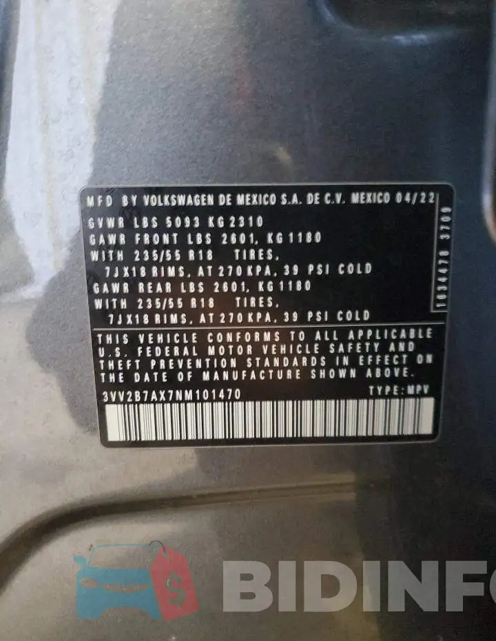 3VV2B7AX7NM101470 Photo# 13