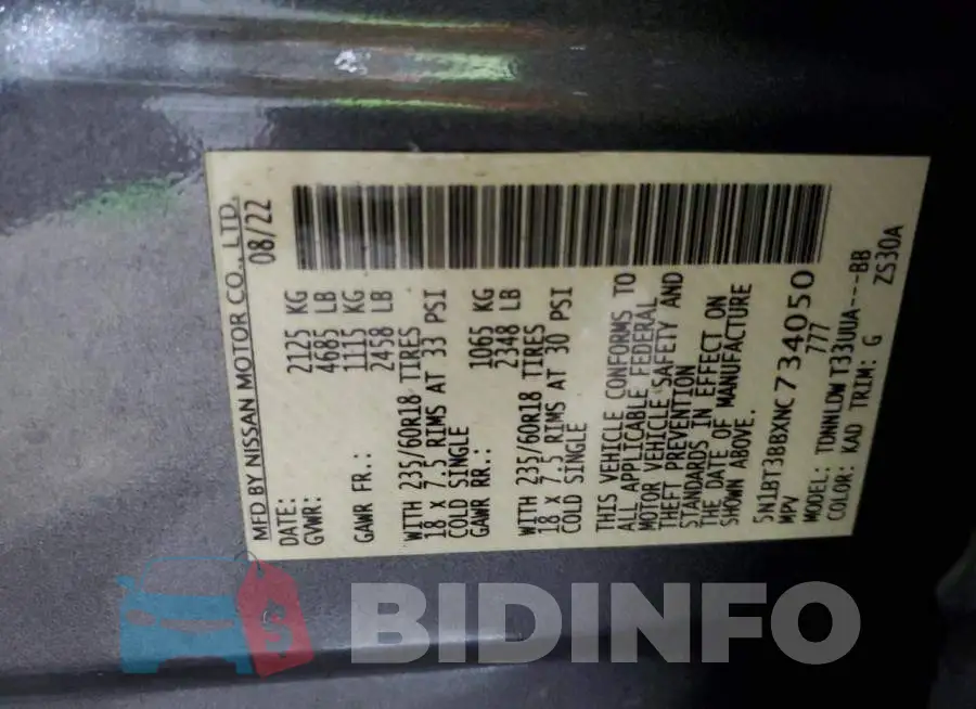 5N1BT3BBXNC734050 Photo# 13