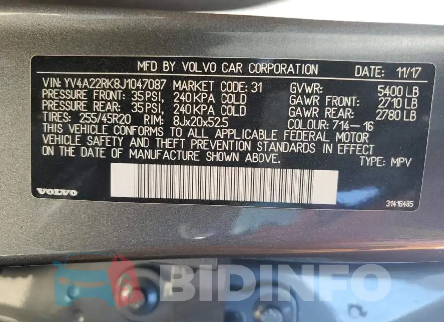 YV4A22RK8J1047087 Photo# 13