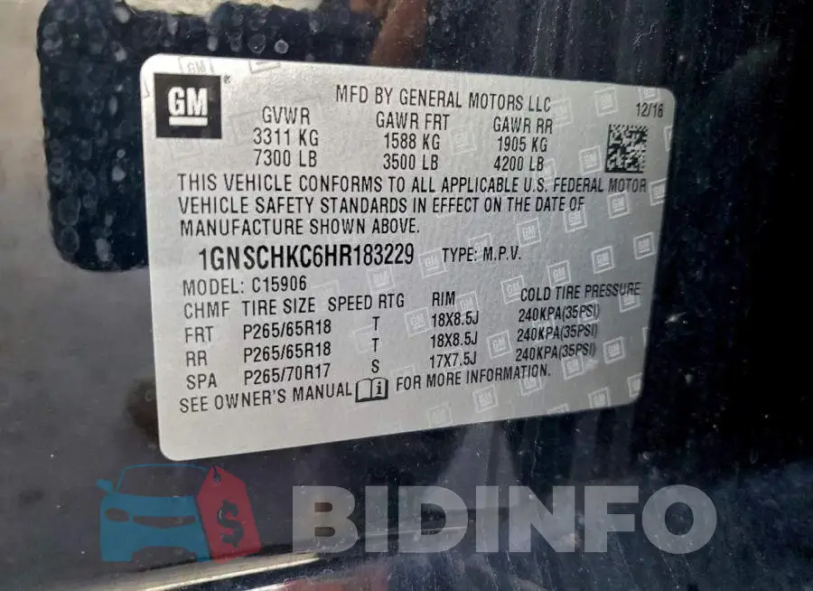 1GNSCHKC6HR183229 Photo# 13