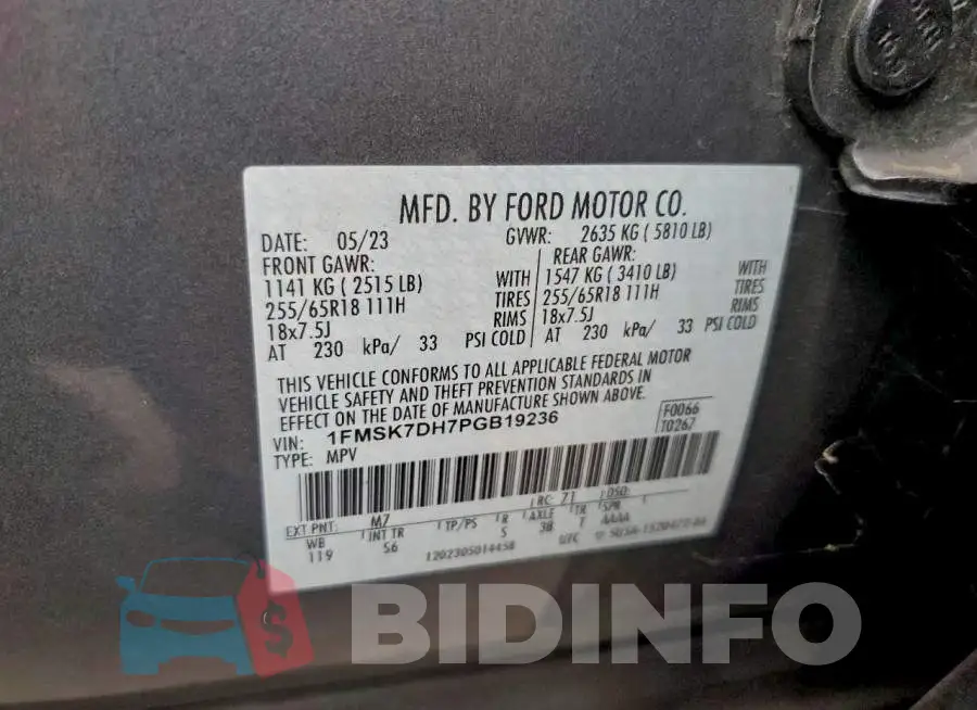 1FMSK7DH7PGB19236 Photo# 13