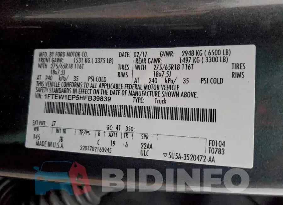 1FTEW1EP5HFB39839 Photo# 12