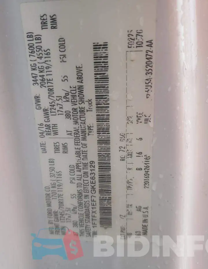 1FTFX1EF7GKE63129 Photo# 13