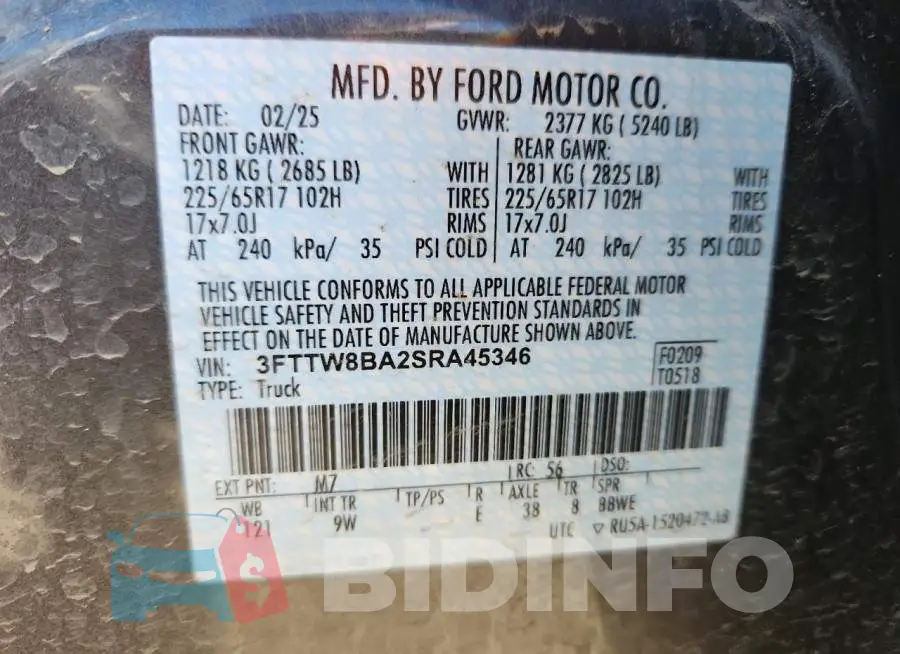 3FTTW8BA2SRA45346 Photo# 12