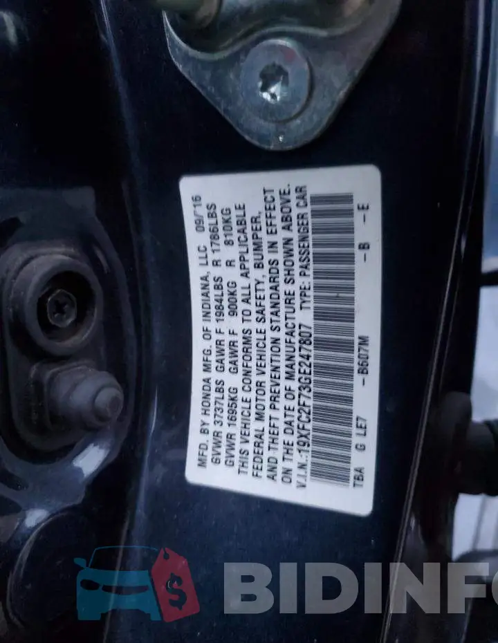 19XFC2F73GE247807 Photo# 12