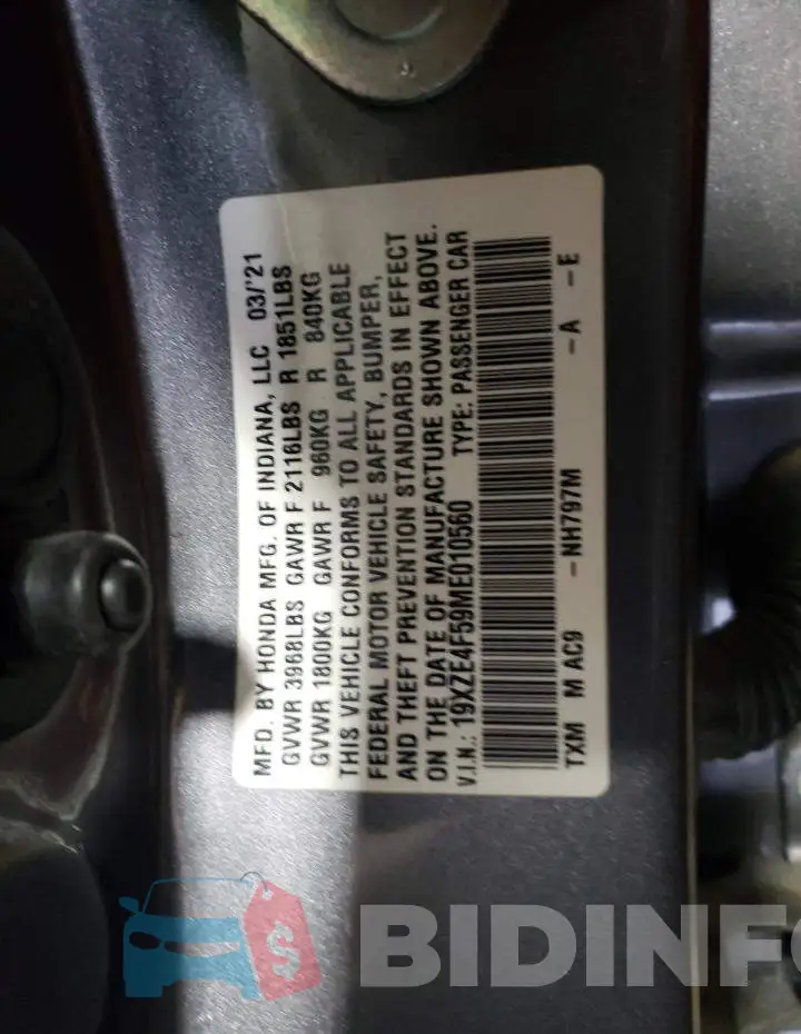 19XZE4F59ME010560 Photo# 12