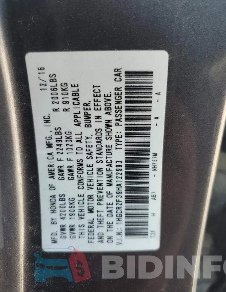1HGCR2F39HA122993 Photo# 12