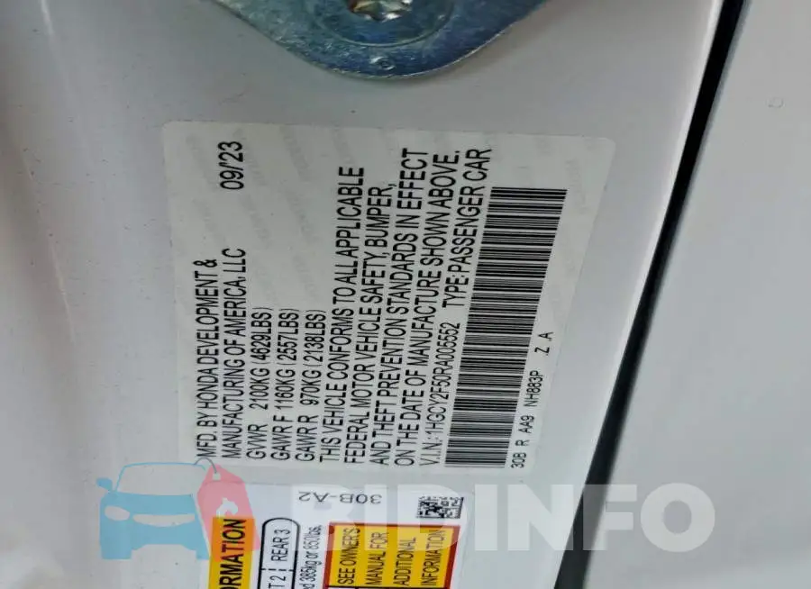 1HGCY2F50RA005552 Photo# 13