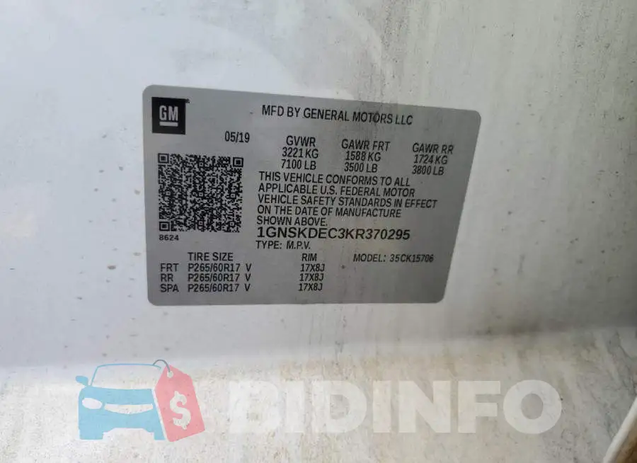 1GNSKDEC3KR370295 Photo# 14