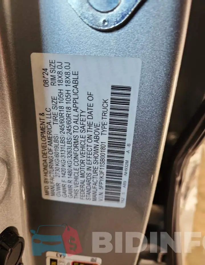 5FPYK3F11SB001801 Photo# 12