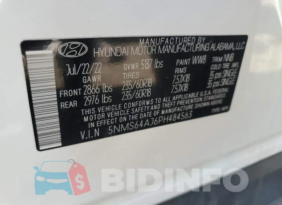 5NMS64AJ6PH484563 Photo# 14