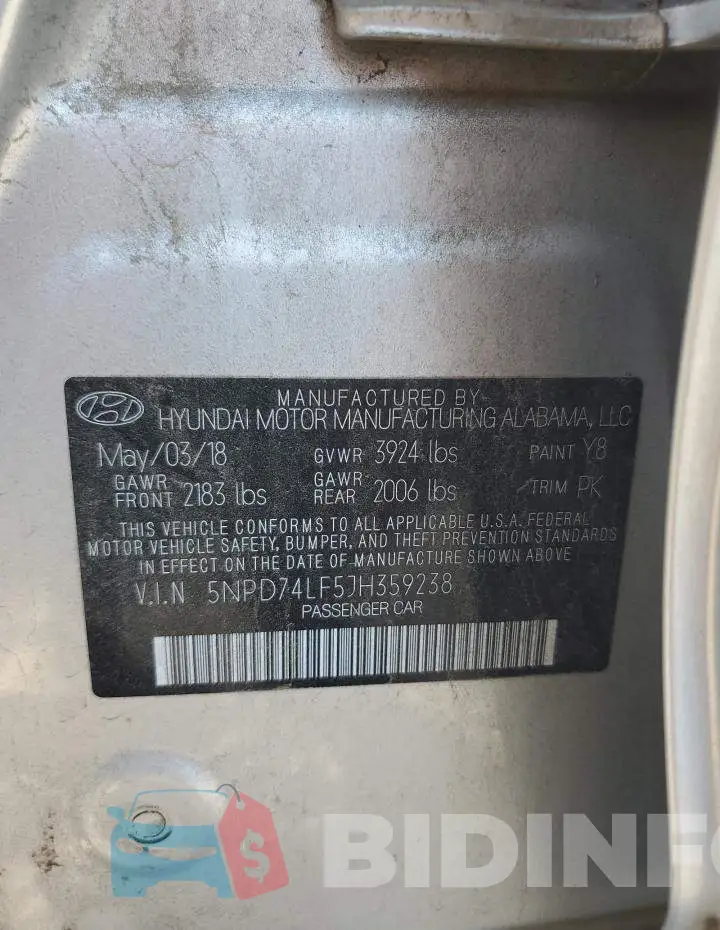5NPD74LF5JH359238 Photo# 12