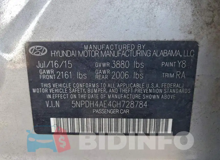 5NPDH4AE4GH728784 Photo# 13