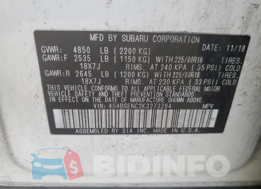 4S4BSENC2K3273294 Photo# 12