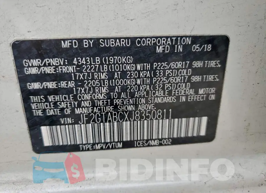 JF2GTABCXJ8350811 Photo# 13