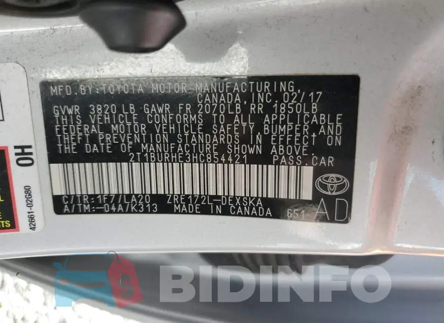 2T1BURHE3HC854421 Photo# 12