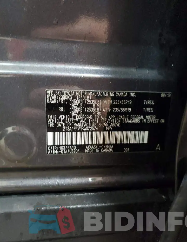 2T3A1RFV1KW072574 Photo# 14