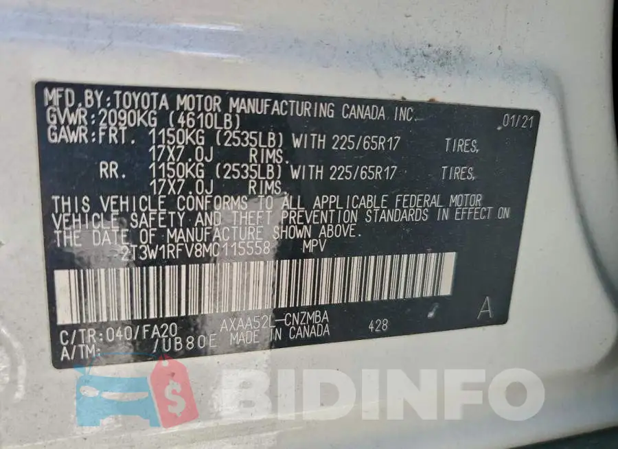 2T3W1RFV8MC115558 Photo# 12