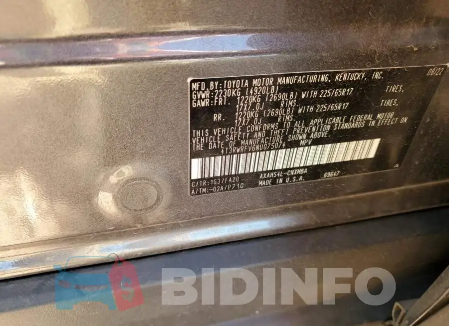 4T3RWRFV6NU075074 Photo# 13