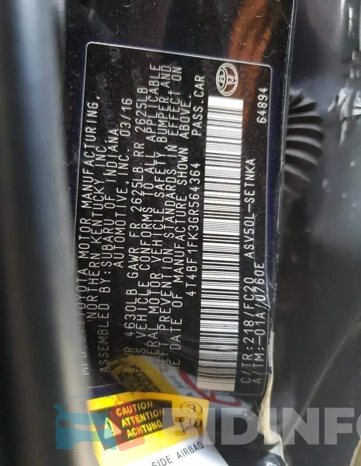 4T4BF1FK3GR564364 Photo# 13