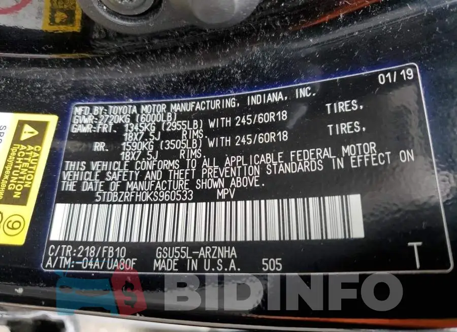 5TDBZRFH0KS960533 Photo# 13
